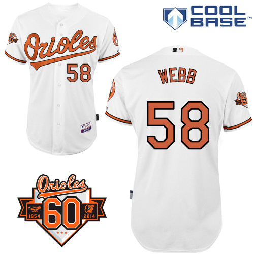 Ryan Webb #58 MLB Jersey-Baltimore Orioles Men's Authentic Home White Cool Base/Commemorative 60th Anniversary Patch Baseball Jersey